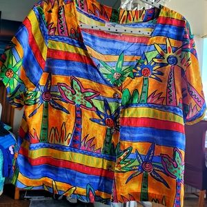 PALM BAY Tropucal Print Crop Top, button front Lg